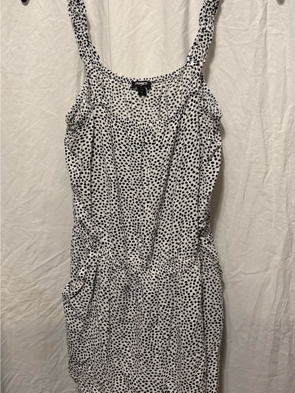 Express White Dress with Black Polka Dot Print